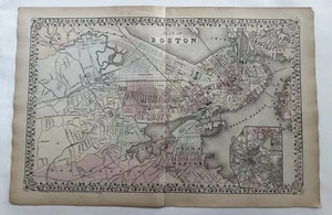 Boston Mass. city plan 1874 Mitchell large decorative hand colored nice map - Picture 1 of 8