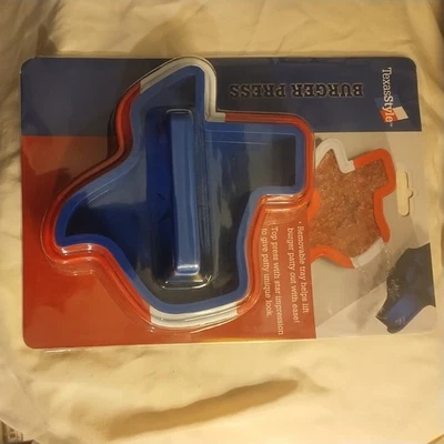 2Y) NUEVA prensa de hamburguesas TexasStyle en forma de Texas. Impresión de estrellas. Parrilla, barbacoa, puerta trasera Foto 1 de 2