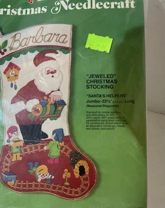 Vintage Bucilla Jeweled Elf Stocking Kit Santas Helpers 3370 Jumbo Size NOS - Picture 1 of 8