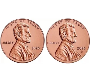 2025 P and D Lincoln Shield Cent Uncirculated US Mint 2 Coin Set - Picture 1 of 2