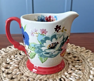 Pioneer Woman 4 Cup Measuring Cup Pitcher Melody Stoneware Floral Red Handle New - Picture 1 of 6