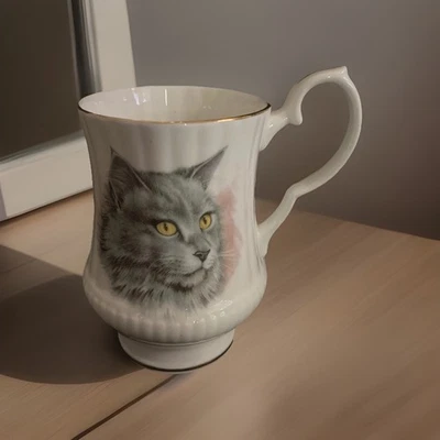 Royal Windsor Fine Bone China PersianCat Gray Coffee Tea Cup England Collar Bell - Image 1 of 4