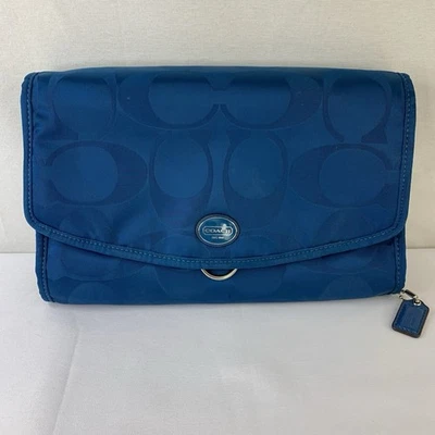 Coach Nylon Cosmetic Jewelry Makeup Teal Hanging Travel Bag With Pockets - Image 1 of 4