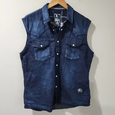 PRPS Japonés Denim Jean Perla Chaleco a Presión Western Navajo Motociclista Punk Índigo Grande Foto 1 de 4
