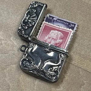 Antike viktorianische Sterlingsilber Stempel Box Etui Chatelaine Charm Bild Halter - Bild 1 von 9