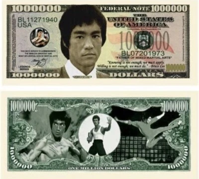 ✅ Pack de 10 Bruce Lee Artes Marciales 1 Millón de Dólares Coleccionables Novedad Dinero ✅ Foto 1 de 4