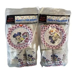 2 VTG 80’s Disney Minnie Mouse Birthday Party For 8 Table Cover Plates Cups Kids - Picture 1 of 9