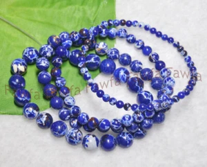 4/6/8/10 mm Dunkelblau Kaiser Stein Edelstein Runde Perlen Elastische Armbänder 7,5 Zoll - Bild 1 von 9