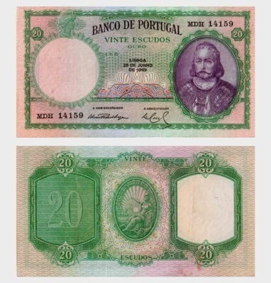 Portugal - 1949 - 20 Escudos - "XF" #ED4630 - Image 1 of 4