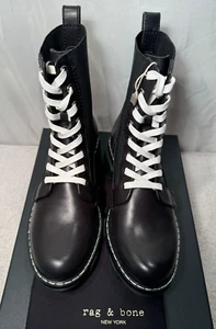 Rag & Bone Womens UK 4 / 37 Shiloh Black Leather Chunky Sole Ankle Boots - Picture 1 of 15