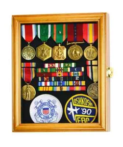 Pin Medal Display Case XS Badge Patch Flag Oak Wood USA Military Rack Shadow Box - Picture 1 of 13
