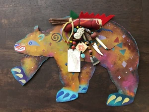 NATIVE AMERICAN HANDCRAFTED CUT METAL BEAR WALL DECORATION SIGNED RUBY CHACON - Picture 1 of 9