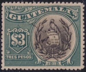 F-EX53423 GUATEMALA 1918 3$ BIRD QUETZAL. - Picture 1 of 1