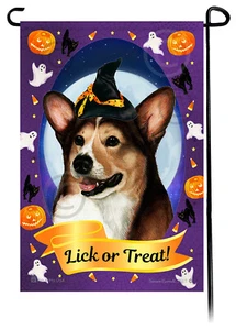 Bandera de jardín de Halloween - Corgi galés Tri Pembroke abierto - Imagen 1 de 1