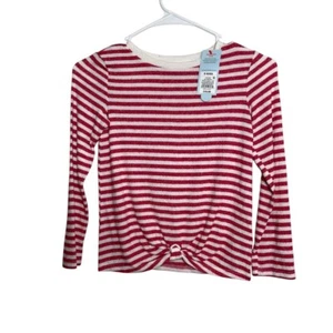 Cat & Jack T-Shirt Girl's Small 6-6X Striped Red Twist Long Sleeve Top NWT - Picture 1 of 8