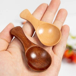 2pcs Natural Wooden Spoon Scoop Tea Honey Coffee Condiment Sugar Spoon - Picture 1 of 9