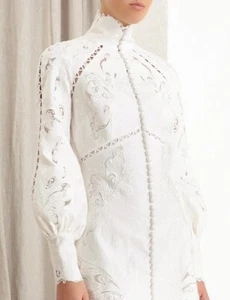 $1950 Zimmermann Super Eight Embroidered Silk Linen Dress AU3 US10 100%Authentic - Picture 1 of 19
