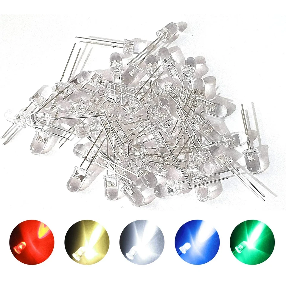 Kit 50 Diodos LED 3mm clear  ROJO / AMARI / VERDE / AZUL / BLANCO - Imagen 1 de 4