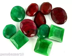 Natural Treated Ruby & Emerald Loose Gemstone Lot 100 Ct/11 Pcs Mixed Shape - Picture 1 of 4