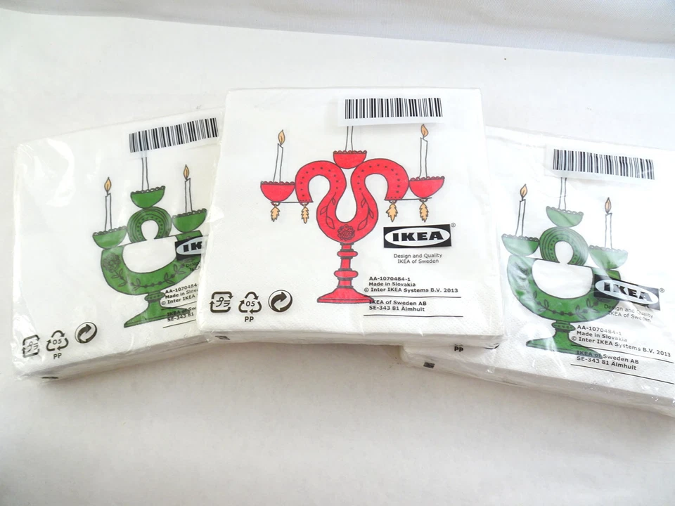 90 IKEA Candelabra PAPER NAPKINS Red/Green Vinterfint CHRISTMAS Table Decor NEW - Image 1 of 1