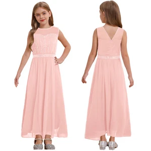 Girls Party Dress High Waist Chiffon Dress See-through Tulle Eye-catching - Picture 1 of 22
