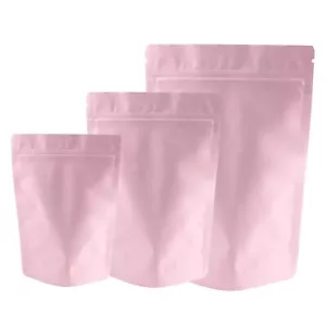 Bolsa de pie de papel de aluminio de alta resistencia rosa mate 50/100 bolsas resellables para alimentos - Imagen 1 de 6