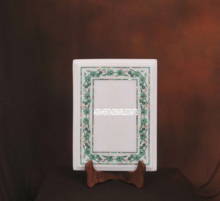 12"x9'' Marble Side Coffee Table Top Malachite Inlay Floral Hallway Decor H3731 - Image 1 of 4