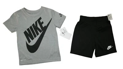 Nike Boys Outfit Set Athletic Shorts T-Shirt Dri-Fit Black Gray 3 4 5 6 NWT - Image 1 of 4