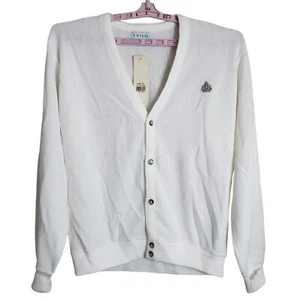 NWT Deadstock Vintage Izod Cardigan Mens Large White Grandpa Sweater College USA - Picture 1 of 8