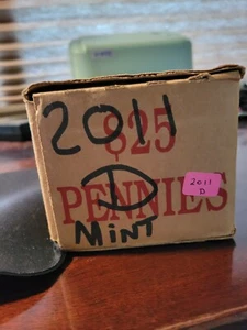 One Box of Uncirculated 2011 D BU Cents $25. Face. Fifty Unc. Rolls - Picture 1 of 8