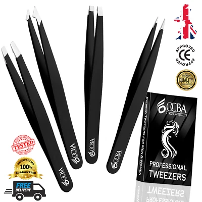OCBA Tweezerman Augenbrauenpinzette Profi schräg Edelstahl groß schwarz