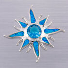 Blue Fire Opal Simulated Blue Topaz Starburst Silver Jewellery Pendant Necklace
