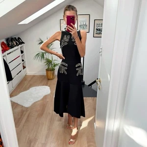 Bnwt Karen Milen black Embellished High Low Hem Midi Bandage Dress S Party - Picture 1 of 4