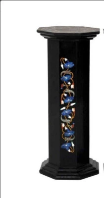 18" x 12" black marble table top stand inlay decor home room dining room - Image 1 of 3