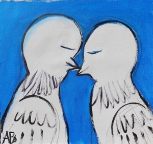 Auguste BLACKMAN Love Birds IIII - Original Painting on Canvas, Signed, Doves - Picture 1 of 1