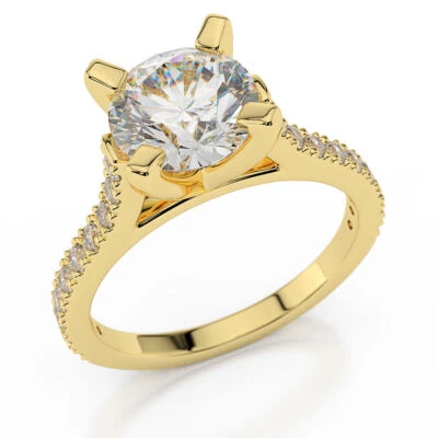 0.90 CT Sparkling Round Cut Diamond Engagement Ring 18K Yellow Gold H/SI2 - Image 1 of 4