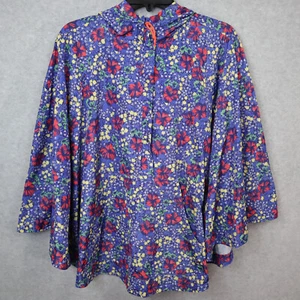 Ann Taylor Poncho Rain Resistant Jacket Womens XS/S Floral Blue Zip Up Hooded - Picture 1 of 16