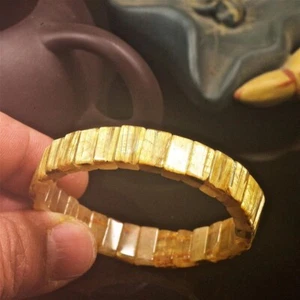 10*5m Natural Quartz Golden Hair Rutilated Titanium Crystal Bangle Bracelet - Picture 1 of 6