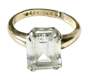 Anello di fidanzamento solitario spinello bianco simulato oro 14K Uncas taglia 5,25 - Foto 1 di 10