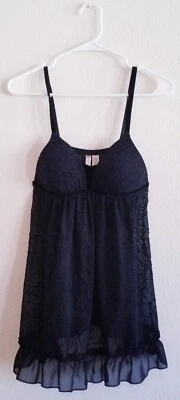 Lencería Ambrielle Camisón Babydoll Negro sobre Negro Floral Superposición Sexy Talla Mediana Foto 1 de 4