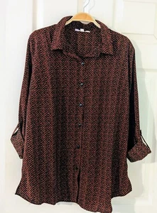 Black & Rust Printed Blouse Tunic Long Sleeve Roll Tab Top Size XXL NWT - Picture 1 of 8
