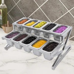 Kitchen 2 Tier 10 Compartments Spice Rack Metal Seasoning Organizer Spice Jars - Bild 1 von 13