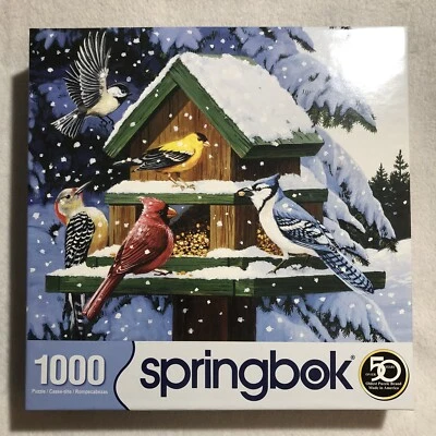 Birdhouse Puzzle 1000pcs Christmas Jigsaw Winter Feeder Snow Weather Bird Lover - Image 1 of 4