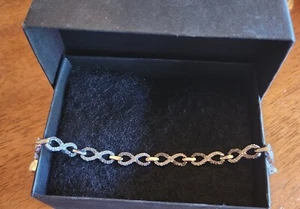 Georgeous Sterling Silver 925 White & Black Diamond Tennis Bracelet 7.5 inch - Picture 1 of 13