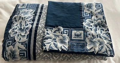 Natori King Blue & White Geometric Floral 100% Cotton Duvet Cover & Euro Sham - Image 1 of 4