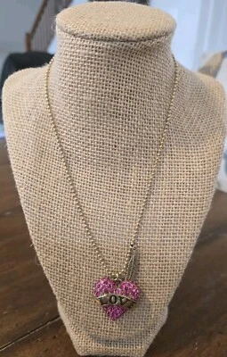 BETSEY JOHNSON Women's Love Heart Feather Charm Necklace Gold Tone  - Image 1 of 4