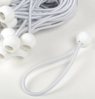 WENNOW 100-Pc. White THICK Heavy Duty 6" Inch Ball Bungee Cord 100% Natural Latex