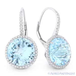 14.45ct Blue Topaz Diamond Halo Leverback Pendientes colgantes de Drop Oro Blanco de 14k - Imagen 1 de 1