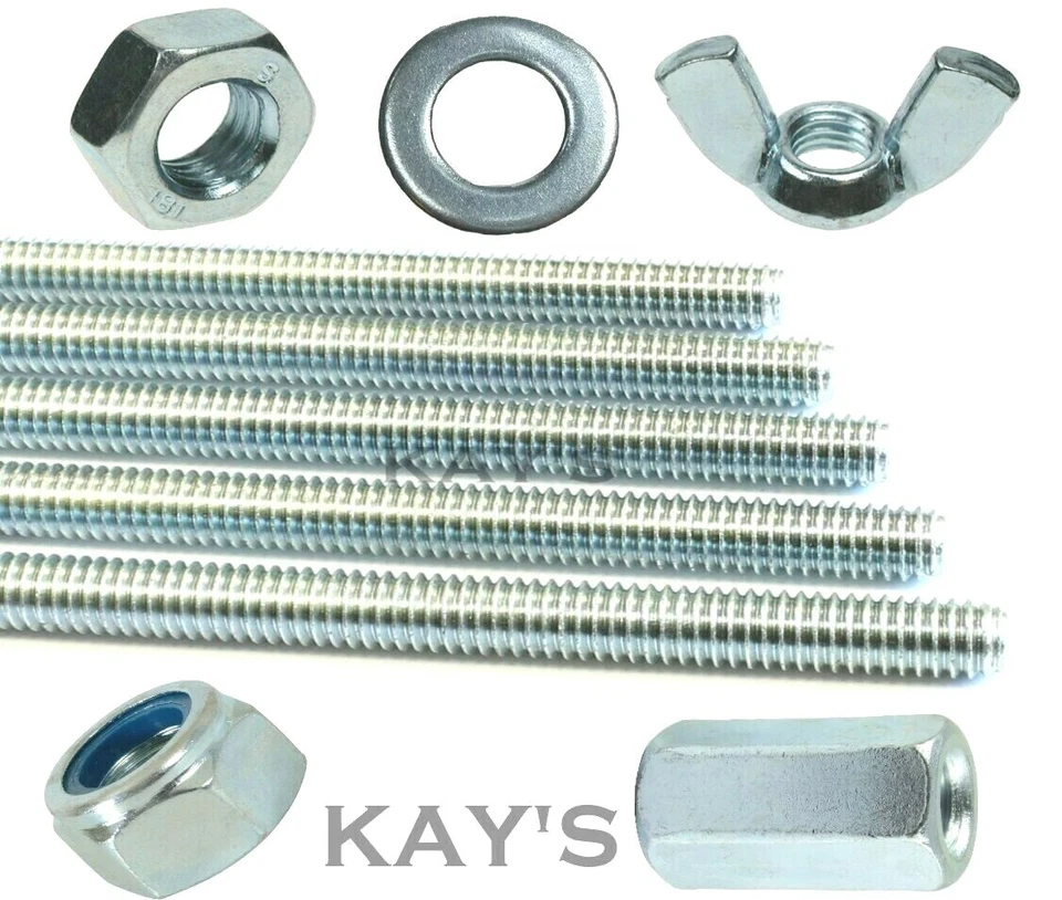ALL THREAD THREADED ROD BAR CHOICE OF STUD CONNECTORS NUTS NYLOCS WASHERS ZINC  - Image 1 of 1