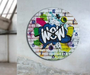 44387 Gremio reloj de pared arte callejero "Wow" multicolor batería necesaria: 1x AA - Imagen 1 de 3